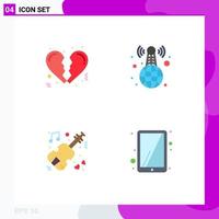 Editable Vector Line Pack of 4 Simple Flat Icons of broken violin world wide news ipad Editable Vector Design Elements