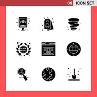 9 Icon Pack Solid Style Glyph Symbols on White Background Simple Signs for general designing vector