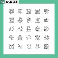 Universal Icon Symbols Group of 25 Modern Lines of economy system queue sound tv Editable Vector Design Elements