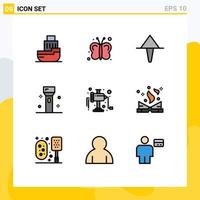 9 User Interface Filledline Flat Color Pack of modern Signs and Symbols of grinder products farming flashlight devices Editable Vector Design Elements