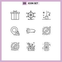 Modern Set of 9 Outlines and symbols such as plane hotel resources building witch broom Editable Vector Design Elements