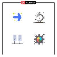 paquete de interfaz de usuario de 4 iconos planos básicos de flecha servidor biología ciencia engranaje elementos de diseño vectorial editables vector