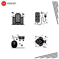 Collection of 4 Vector Icons in solid style Pixle Perfect Glyph Symbols for Web and Mobile Solid Icon Signs on White Background 4 Icons