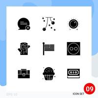 Set of 9 Vector Solid Glyphs on Grid for flag timber festival log level Editable Vector Design Elements