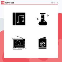 Pack of 4 creative Solid Glyphs of album television chemical tv business card Editable Vector Design Elements