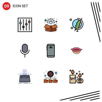 Set of 9 Vector Filledline Flat Colors on Grid for back mobile globe smart phone ui Editable Vector Design Elements
