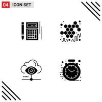 Group of 4 Modern Solid Glyphs Set for budget eye financial honey view Editable Vector Design Elements