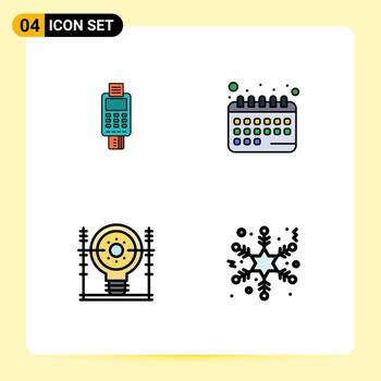 Mobile Interface Filledline Flat Color Set of 4 Pictograms of machine date check payment define Editable Vector Design Elements