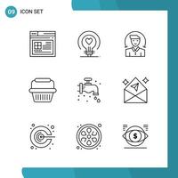 Vector Pack of 9 Outline Symbols Line Style Icon Set on White Background for Web and Mobile