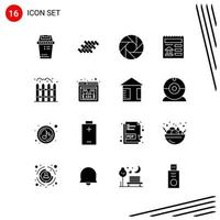 Collection of 16 Vector Icons in solid style Pixle Perfect Glyph Symbols for Web and Mobile Solid Icon Signs on White Background 16 Icons