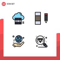 4 Filledline Flat Color concept for Websites Mobile and Apps sever charity cloud data world Editable Vector Design Elements