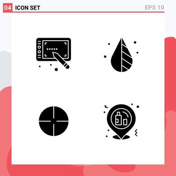 conjunto moderno de 4 glifos y símbolos sólidos, como elementos de diseño de vectores editables de celebración de herramienta de color de vista de diseño