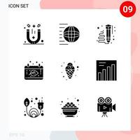 Vector Pack of 9 Icons in Solid Style Creative Glyph Pack isolated on White Background for Web and Mobile