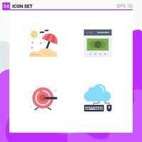 Pack of 4 creative Flat Icons of beach process business money computing Editable Vector Design Elements