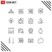 Pack of 16 Modern Outlines Signs and Symbols for Web Print Media such as nature floral return flora supermarket Editable Vector Design Elements