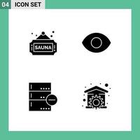 4 Universal Solid Glyph Signs Symbols of fitness database tag backup house Editable Vector Design Elements