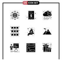 Set of 9 Solid Style Icons for web and mobile Glyph Symbols for print Solid Icon Signs Isolated on White Background 9 Icon Set vector