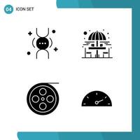 Vector Pack of 4 Glyph Symbols Solid Style Icon Set on White Background for Web and Mobile