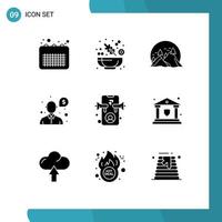 Group of 9 Modern Solid Glyphs Set for ad question hill money sun Editable Vector Design Elements