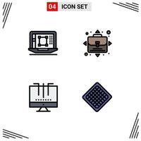 Modern Set of 4 Filledline Flat Colors Pictograph of laptop engine enhance opportunity optimization Editable Vector Design Elements