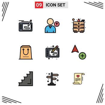 Set of 9 Modern UI Icons Symbols Signs for tablet purchase draw package commerce Editable Vector Design Elements