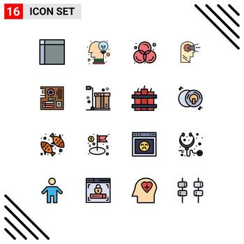 User Interface Pack of 16 Basic Flat Color Filled Lines of head process opinion cognitive design Editable Creative Vector Design Elements