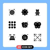 User Interface Pack of 9 Basic Solid Glyphs of animal knowledge love brain pattern Editable Vector Design Elements