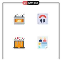 Pack of 4 creative Flat Icons of calendar media healthcare wellness data Editable Vector Design Elements