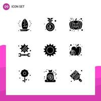 User Interface Pack of 9 Basic Solid Glyphs of chamomile engineering medal education avatar Editable Vector Design Elements