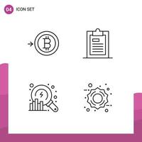 Pack of 4 creative Filledline Flat Colors of bitcoin analytics clipboard page search Editable Vector Design Elements