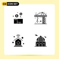 4 Thematic Vector Solid Glyphs and Editable Symbols of bundle intelligent home package construction mosque Editable Vector Design Elements