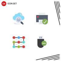 conjunto moderno de 4 iconos planos pictograma de hardware en la nube patrón conectado en línea elementos de diseño vectorial editables vector