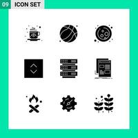 Solid Glyph Pack of 9 Universal Symbols of storage server cell square arrows Editable Vector Design Elements