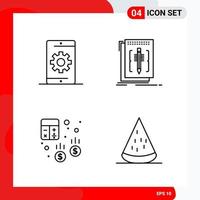 Creative Set of 4 Universal Outline Icons isolated on White Background vector