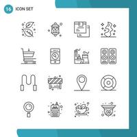 Vector Pack of 16 Outline Symbols Line Style Icon Set on White Background for Web and Mobile