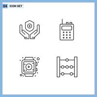 Set of 4 Modern UI Icons Symbols Signs for medical watch handcare walkie talkie education Editable Vector Design Elements