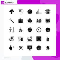 Pack of 25 Modern Solid Glyphs Signs and Symbols for Web Print Media such as signal connection movie sport line Editable Vector Design Elements