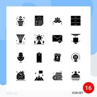 Solid Glyph Pack of 16 Universal Symbols of badminton furniture user drawer mardigras Editable Vector Design Elements