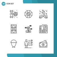 Vector Pack of 9 Outline Symbols Line Style Icon Set on White Background for Web and Mobile