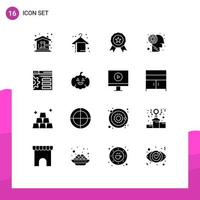 Solid Glyph Pack of 16 Universal Symbols of web design summer brain labyrinth Editable Vector Design Elements