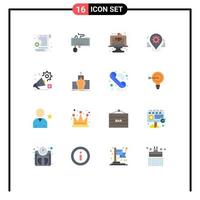 Pictogram Set of 16 Simple Flat Colors of setting setting birthday pin gps Editable Pack of Creative Vector Design Elements