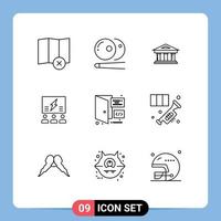 Mobile Interface Outline Set of 9 Pictograms of think solution courthouse idea brainstorming Editable Vector Design Elements