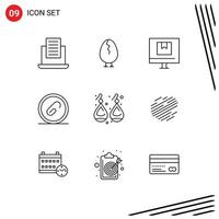 Pack of 9 creative Outlines of earplugs file commerce extension attach Editable Vector Design Elements