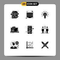 Solid Glyph Pack of 9 Universal Symbols of mobile chat ok computer course Editable Vector Design Elements
