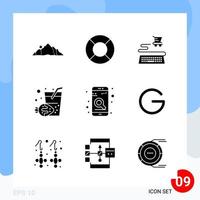 paquete moderno de 9 iconos símbolos de glifos sólidos aislados en fondo blanco para el diseño de sitios web vector