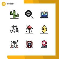 Set of 9 Modern UI Icons Symbols Signs for citrus lollipop tube food cooking Editable Vector Design Elements