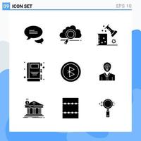 Modern 9 solid style icons Glyph Symbols for general use Creative Solid Icon Sign Isolated on White Background 9 Icons Pack vector