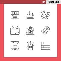 Modern Set of 9 Outlines Pictograph of dropper fast food empty female mars Editable Vector Design Elements