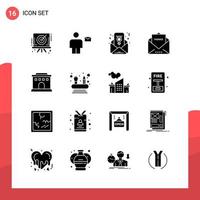 Pack of 16 Universal Glyph Icons for Print Media on White Background vector