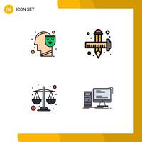 4 Universal Filledline Flat Color Signs Symbols of human balance face draw scales Editable Vector Design Elements